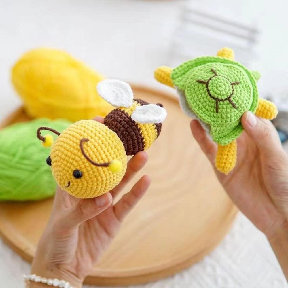 gofidin Turtle Bee – Kit de ganchillo para principiantes, kit completo de animales de ganchillo para principiantes, expertos, adultos y niños,