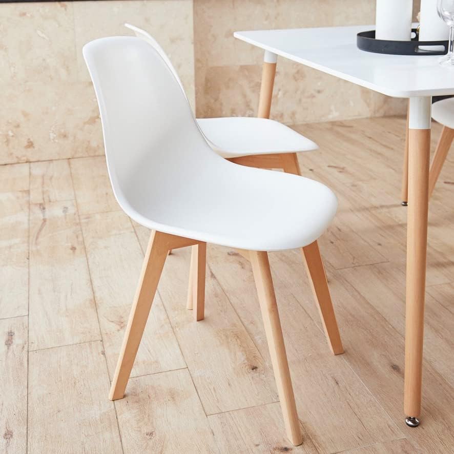 +gardenlife Magnolia Nordic Chair Design – Sillas sin brazos laterales de plástico de madera para comedor  Juego de 4  Blanco