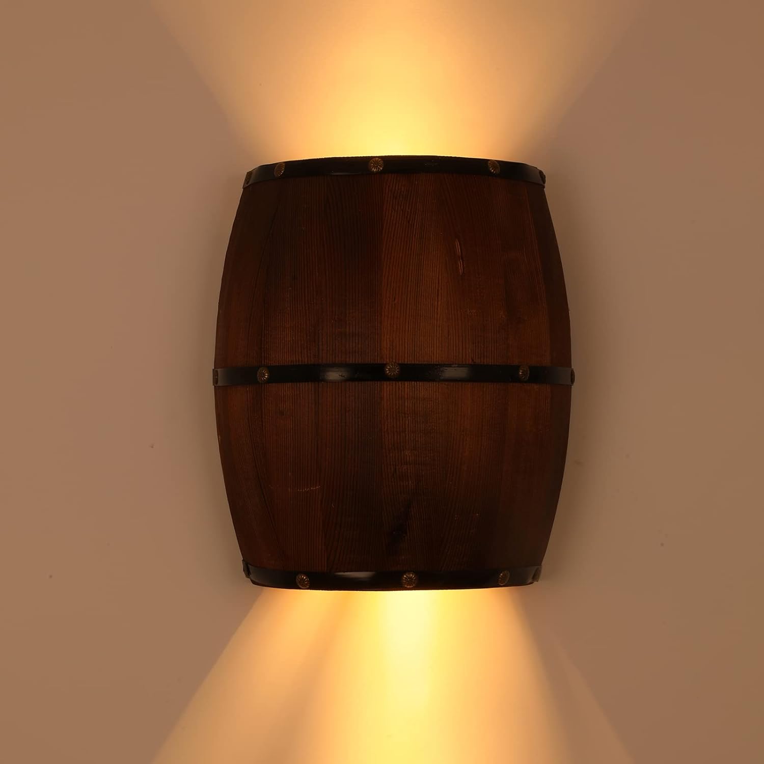 Aplique de pared de barril de vino de madera antigua, lámpara de pared interior para área de bar, tema steampunk, accesorio de iluminación de pared