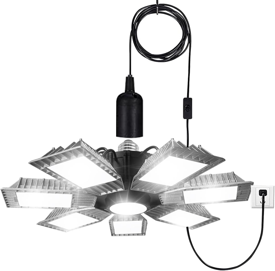 Luz LED de garaje, luz LED ultra brillante de 250 W con 7 paneles ajustables, 25000LM 6500K luces LED de techo de garaje deformables para garaje,