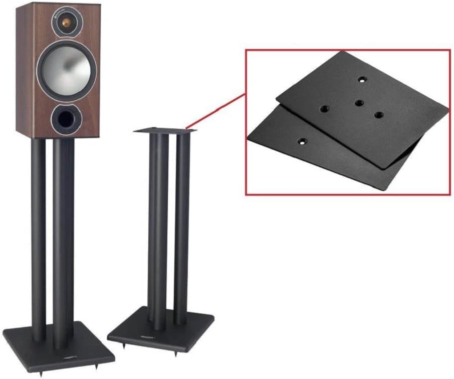 Pangea Audio Bundle LS300 – Par de soportes para altavoces de piso de acero de 28 pulgadas y 6 x 9 placas superiores