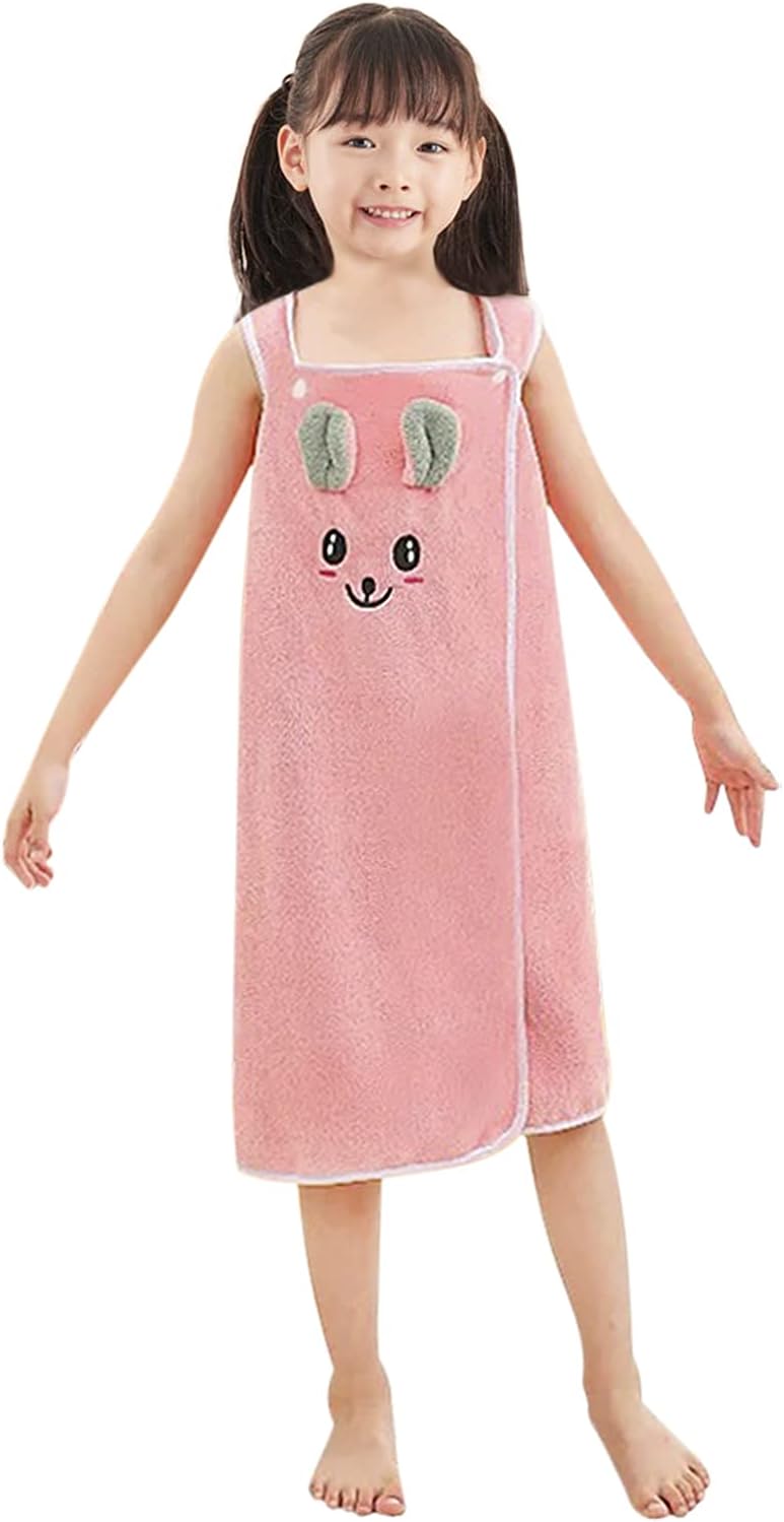Toalla de baño suave para niñas con conejo de cartón, toalla de playa absorbente de agua para niños, bata de baño, vestido de tubo de ducha