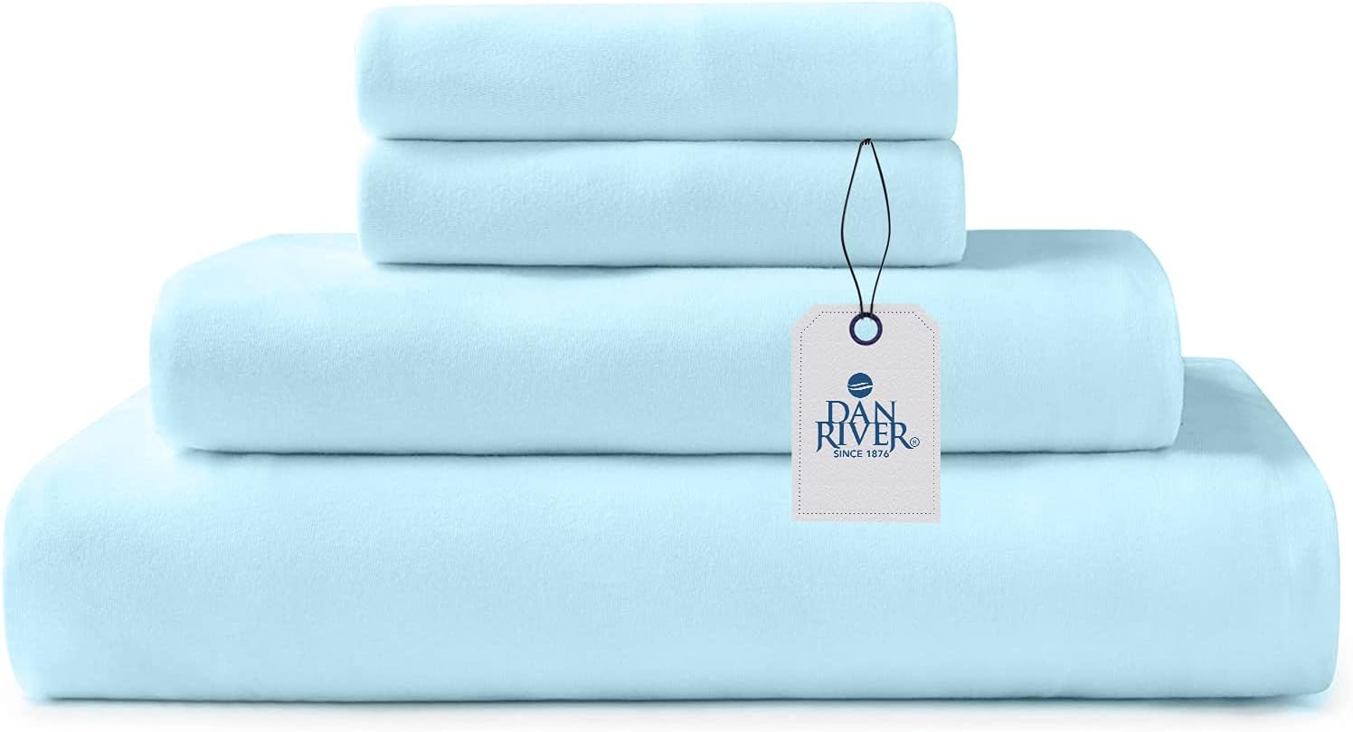 DAN RIVER Juego de sábanas de jersey Queen  Sábanas de lujo 100% algodón  Sábanas de camiseta  Ropa de cama para todas las estaciones  Sábanas de