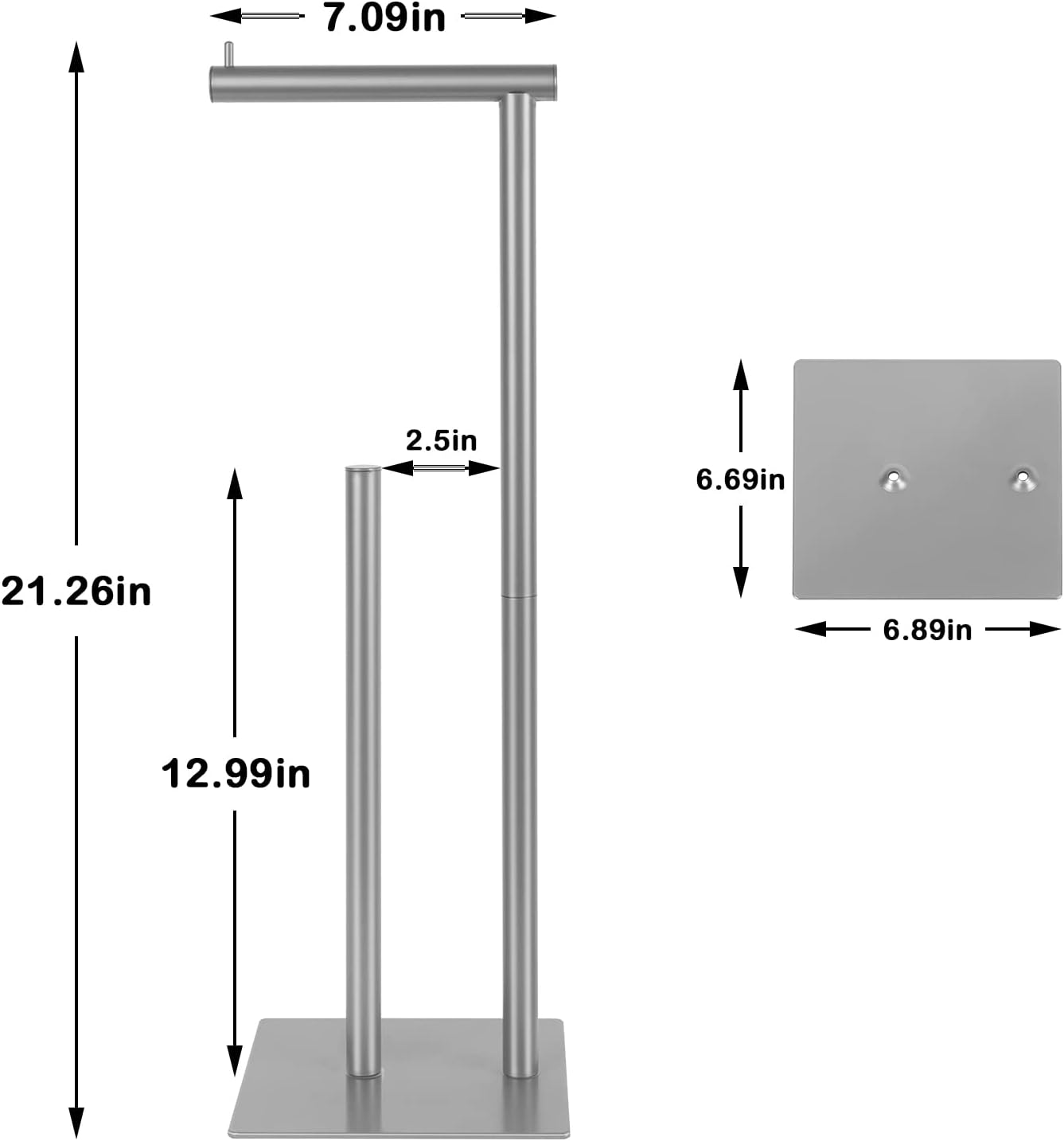 Soporte de papel higiénico plateado para baño, soporte de papel higiénico independiente con estante de almacenamiento de papel higiénico de reserva,