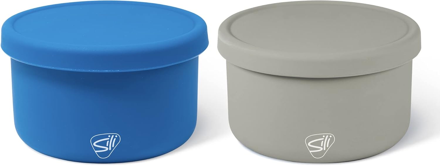 Silipint Cuencos de silicona con tapa de 20 oz Paquete de 2 Piscina profunda y piedra lunar – irrompible, flexible, microondas-horno lavavajillas