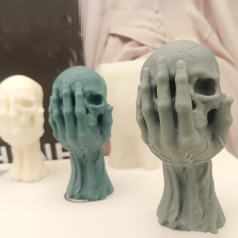 TOPYS Molde de silicona para velas de calavera de Halloween, 4 pulgadas, 3D, fantasma, mano, fabricación de velas de cera, adornos de yeso, moldes