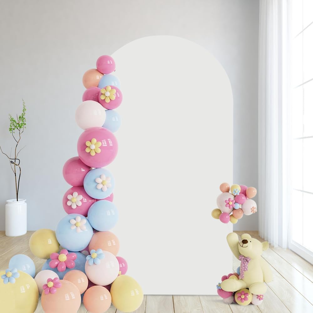 Lofaris Telón de fondo de pared de arco blanco para decoración de cumpleaños, 2.6 x 6 pies, cubierta de arco dorado de color sólido, cubierta de