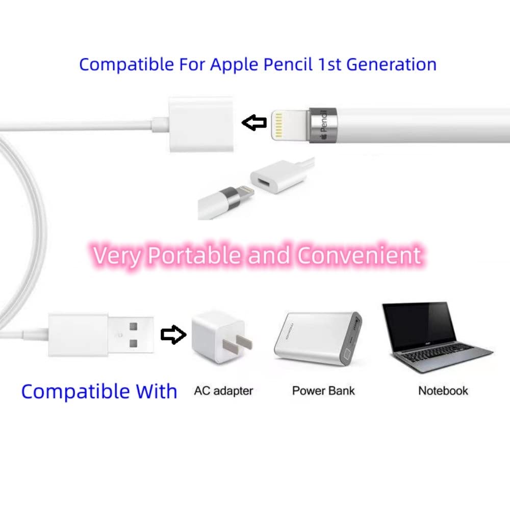 Cargador de lápiz Apple, cargador USB A a Apple Pen, adaptador de lápiz Apple compatible con Apple Pencil de 1 generación (1 paquete, 3.31)
