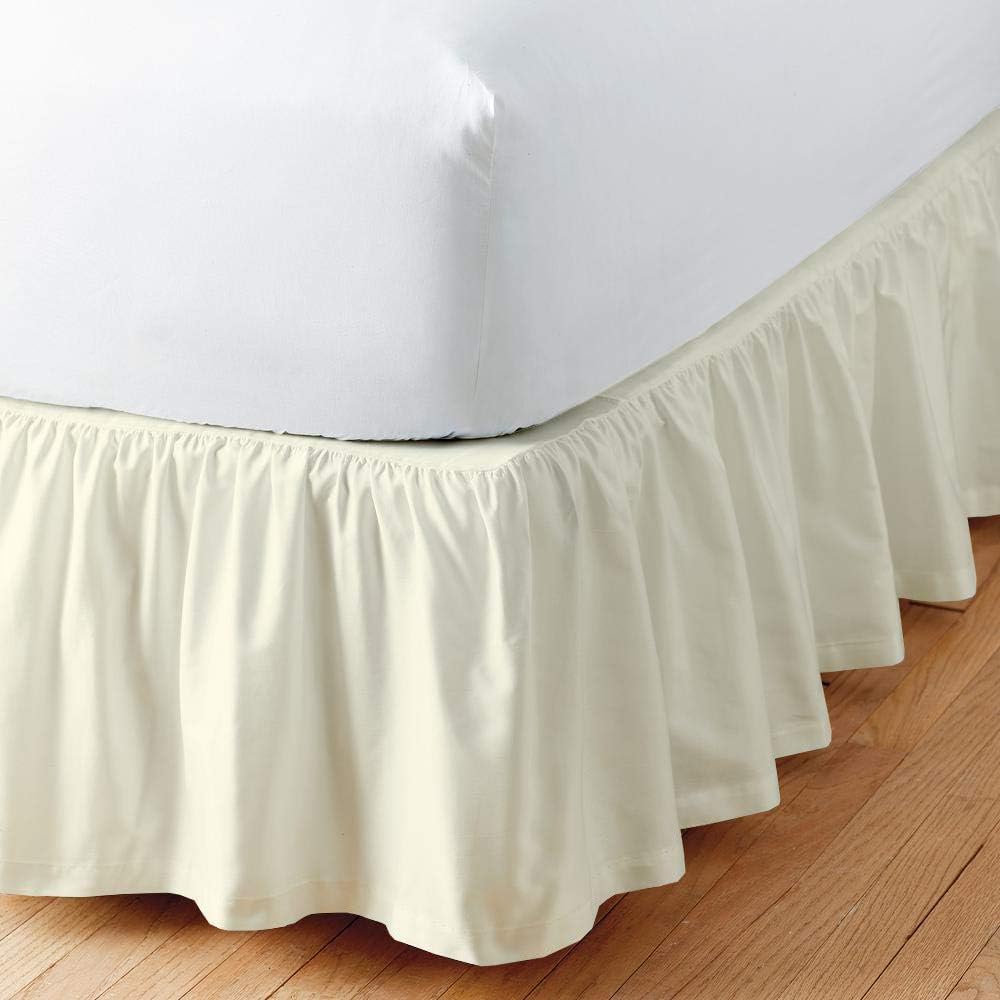 Sleepwell Falda de cama con volantes color marfil sólido, tamaño Queen de 12 pulgadas, esquina dividida de caída, 100% algodón egipcio puro de 400