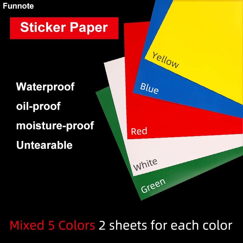 Etiqueta autoadhesiva impermeable PP papel sintético autoadhesivo color autoadhesivo papel de impresión irrompible 10 hojas (mezcla de 5 colores)