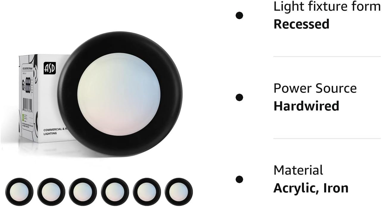 ASD Luces LED de disco de 4 pulgadas  2700K3000K3500K4000K5000K, 10W 685LM  Luz de techo regulable de perfil bajo, accesorio de montaje en