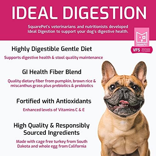 VFS Fórmula de digestión ideal canina, pavo sin jaula, huevos enteros, calabaza, arroz integral, 22 libras