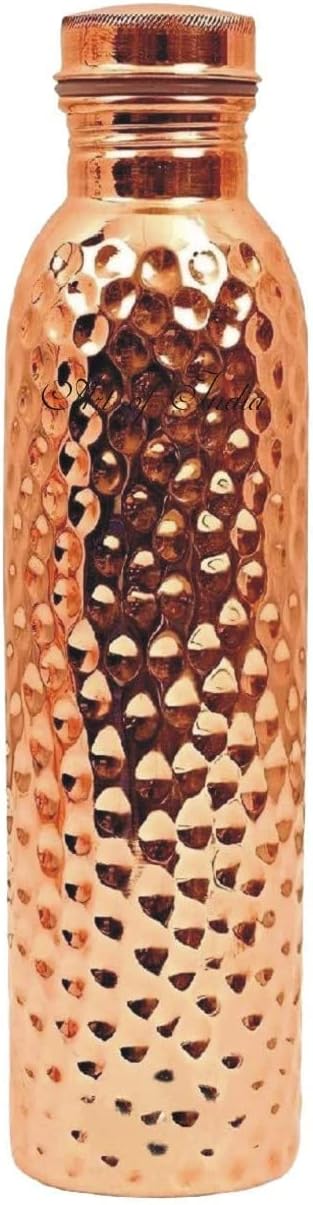 Arts Of India Botella de agua de cobre puro, juego de bebida, capacidad 33.8 fl oz, juego de 2 (martillado y liso)