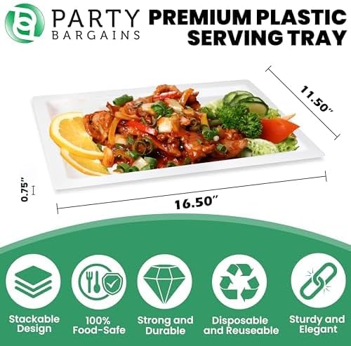 PARTY BARGAINS Bandejas de plástico para servir de 16 x 11 pulgadas, paquete de 8 bandejas desechables de plástico blanco, excelentes para bodas,