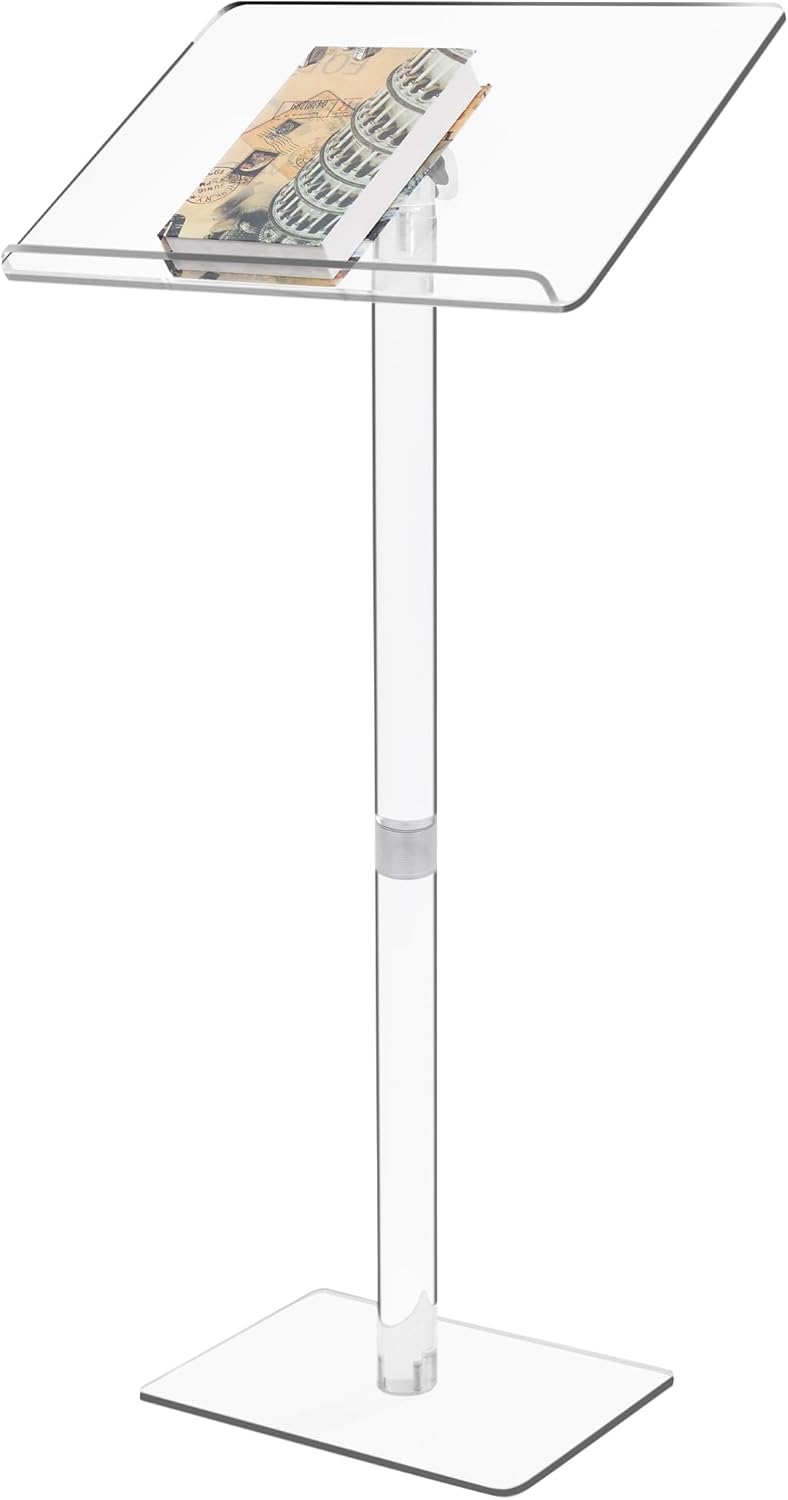 Soporte de podio acrílico, púlpitos de 23.6 x 15.7 pulgadas para iglesias, ángulo ajustable, atriles y podios modernos grandes para aula, bodas,