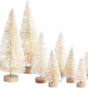 8 piezas de mini árbol de Navidad blanco, pequeños árboles de Navidad artificiales con base de madera, árboles de cepillo para botellas, árbol de 8 piezas de mini árbol de Navidad blanco, pequeños árboles de Navidad artificiales con base de madera, árboles de cepillo para botellas, árbol de