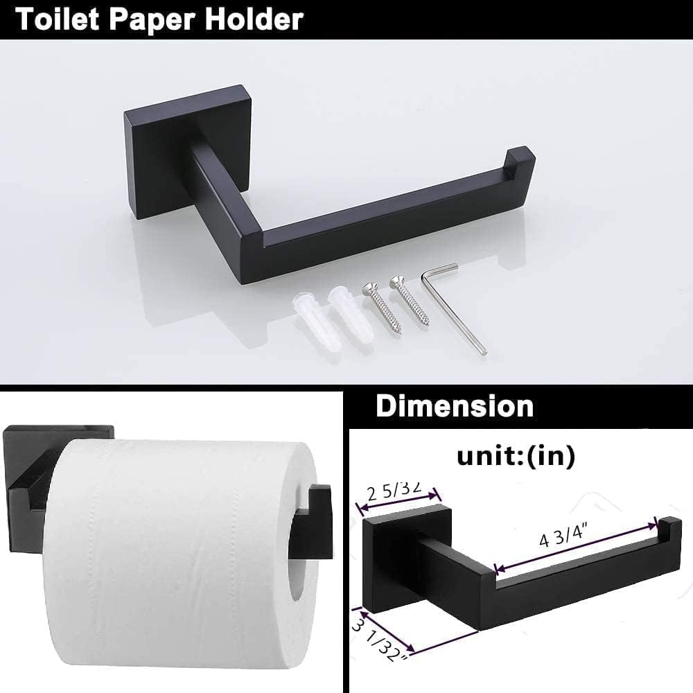 Juego de 4 piezas de accesorios de baño de color negro mate cuadrado de acero inoxidable SUS304 montado en la pared, incluye toallero de 24