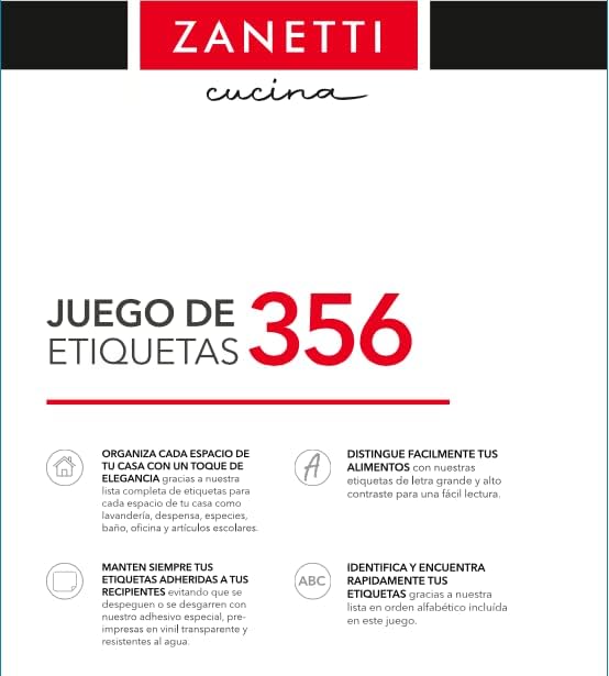 Zanetti Pantry Labels for Food Containers, Kitchen Food Labels for Storage Canisters & Jars, in Spanish (White)