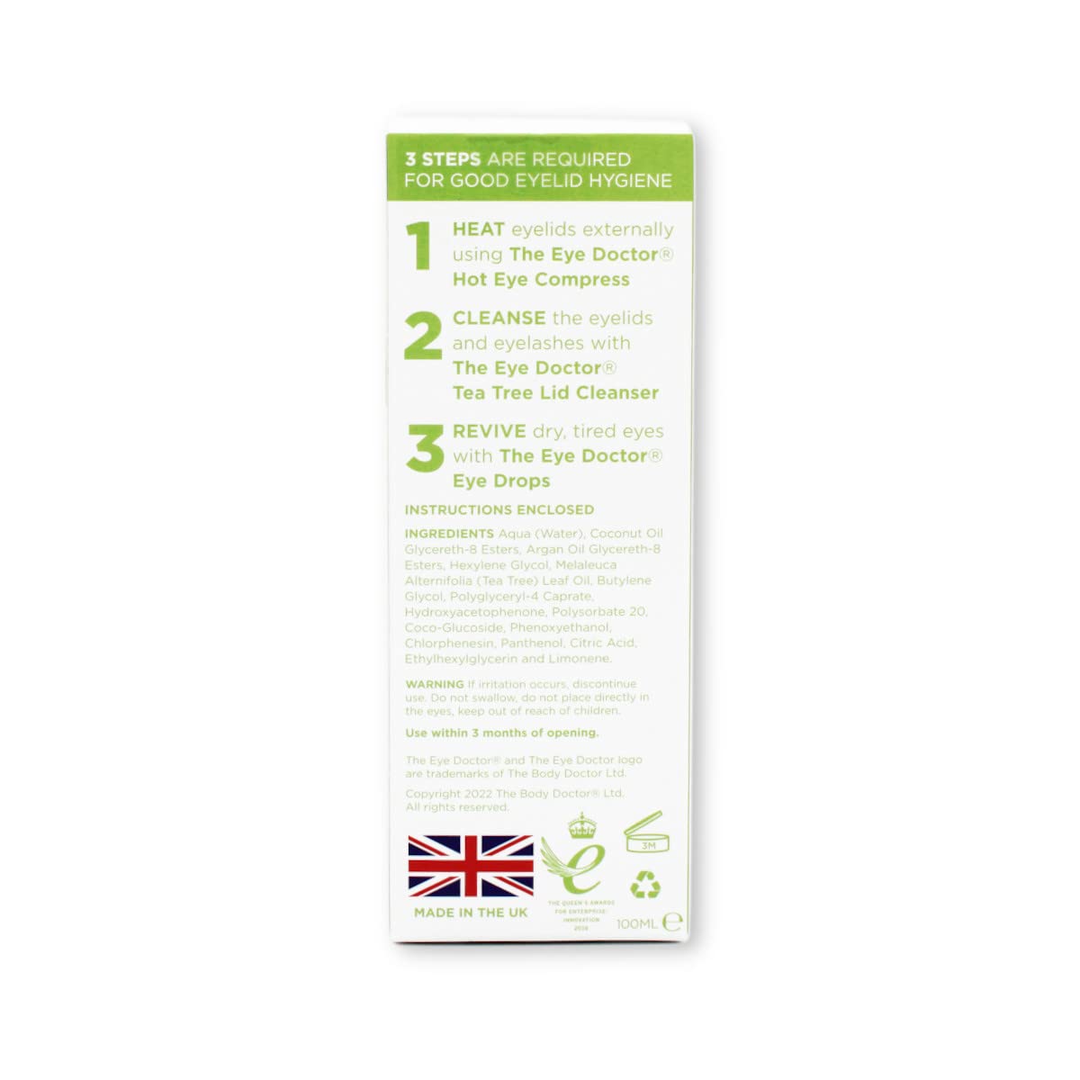 The Eye Doctor Limpiador de tapa de árbol de té, 3.4 fl oz, higiene diaria de párpados, elimina desechos y maquillaje pestañas de párpados –