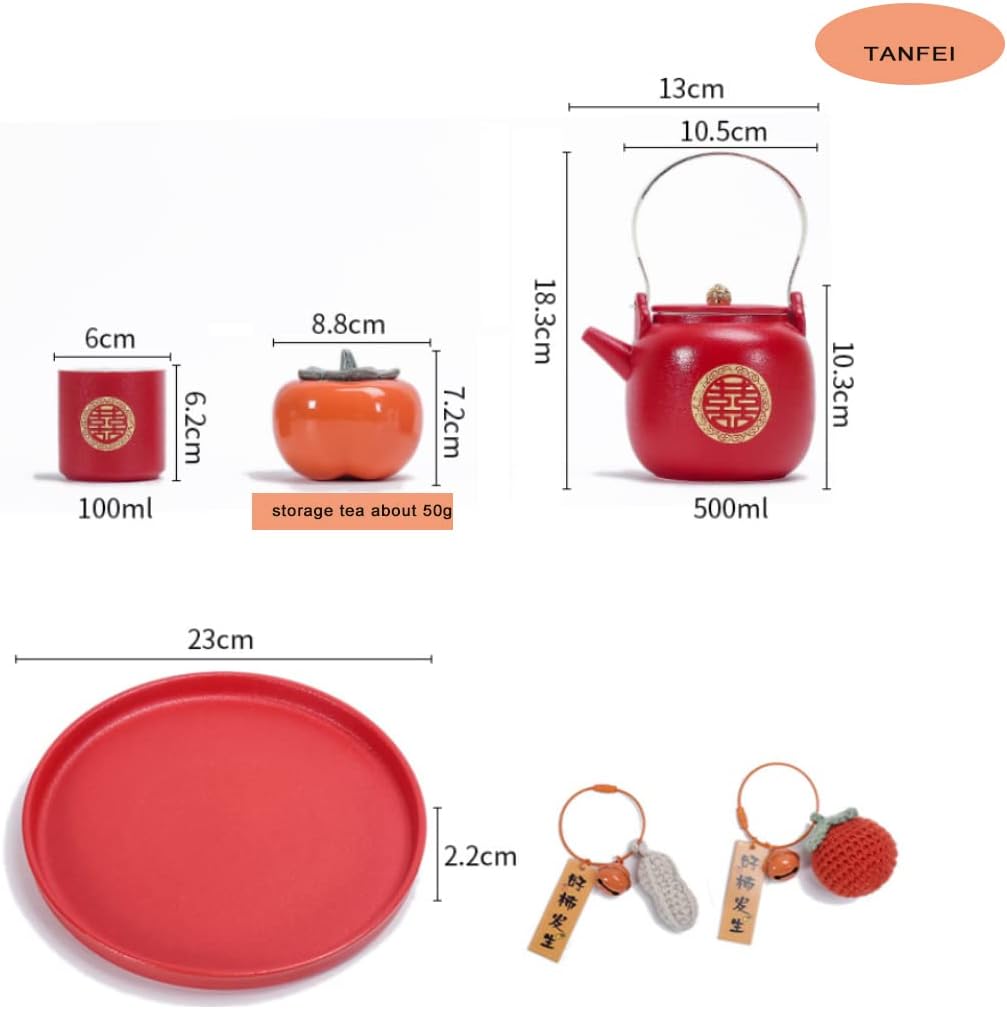 Juego de té de boda rojo de porcelana de doble felicidad, juego de té de boda de diseño de caqui, suministros de decoración de boda tradicionales