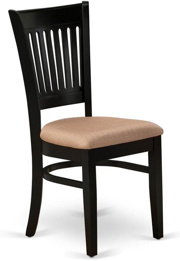East West Furniture Vancouver – Juego de 2 sillas de madera tapizadas de tela de lino, color negro