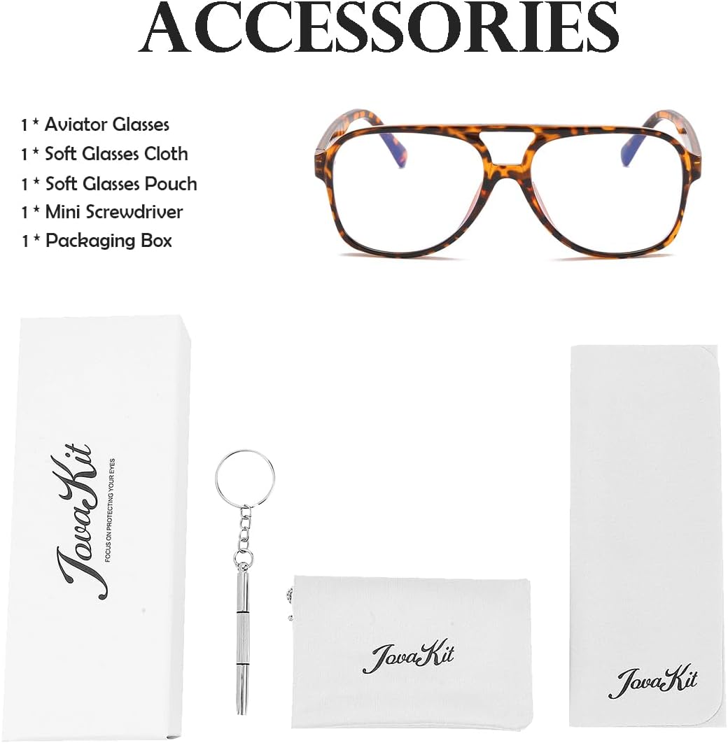 JOVAKIT Gafas de aviador con luz azul para mujeres y hombres, moda retro de los años 70, marco de aviador, gafas de ojo para computadora, antifatiga