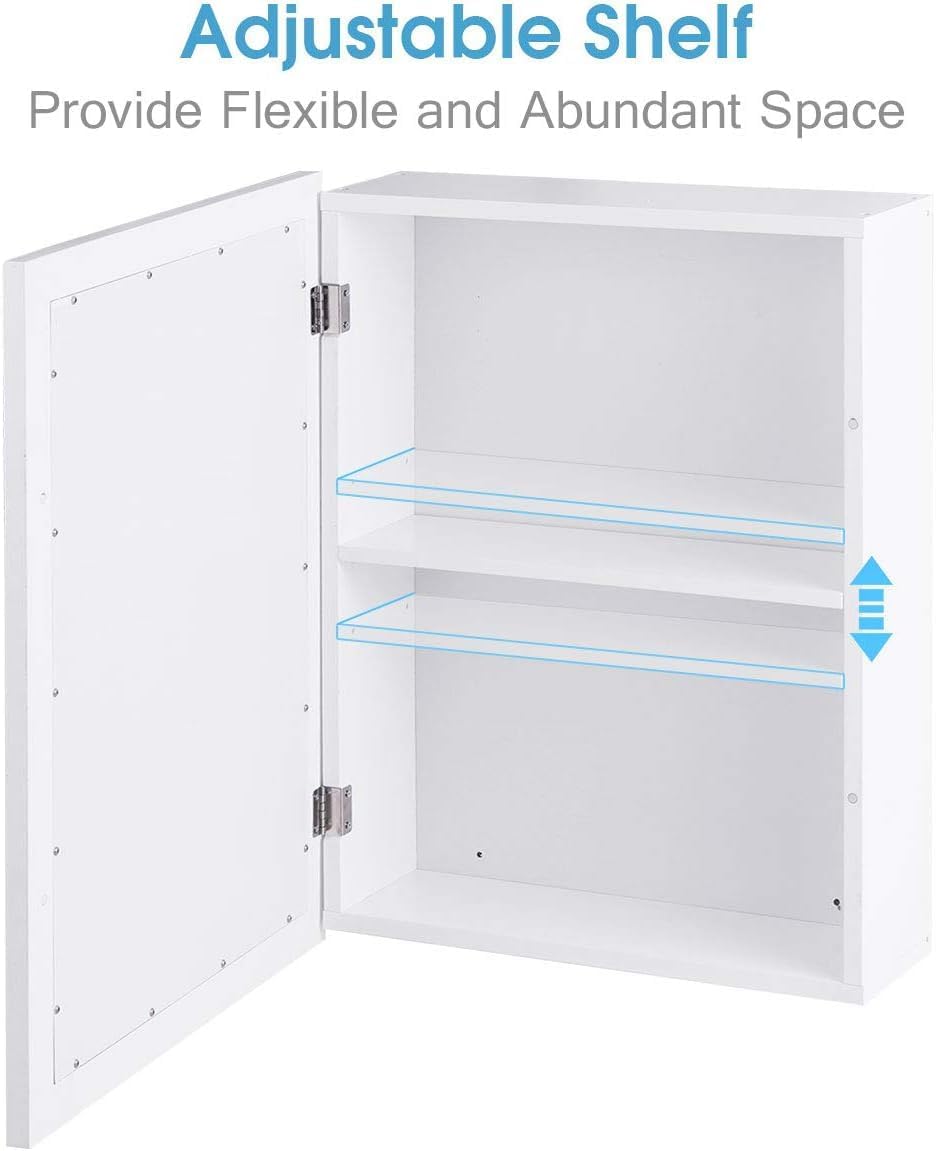 GOFLAME Botiquín de baño, armario de almacenamiento con espejo de montaje en pared con una sola puerta y estante ajustable, organizador de madera