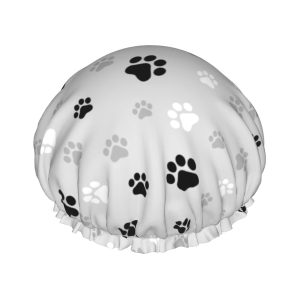 Gorro de ducha reutilizable con estampado de patas de perro para mujer, pelo largo, doble capa impermeable, gorro de ducha para niños, niñas y Gorro de ducha reutilizable con estampado de patas de perro para mujer, pelo largo, doble capa impermeable, gorro de ducha para niños, niñas y