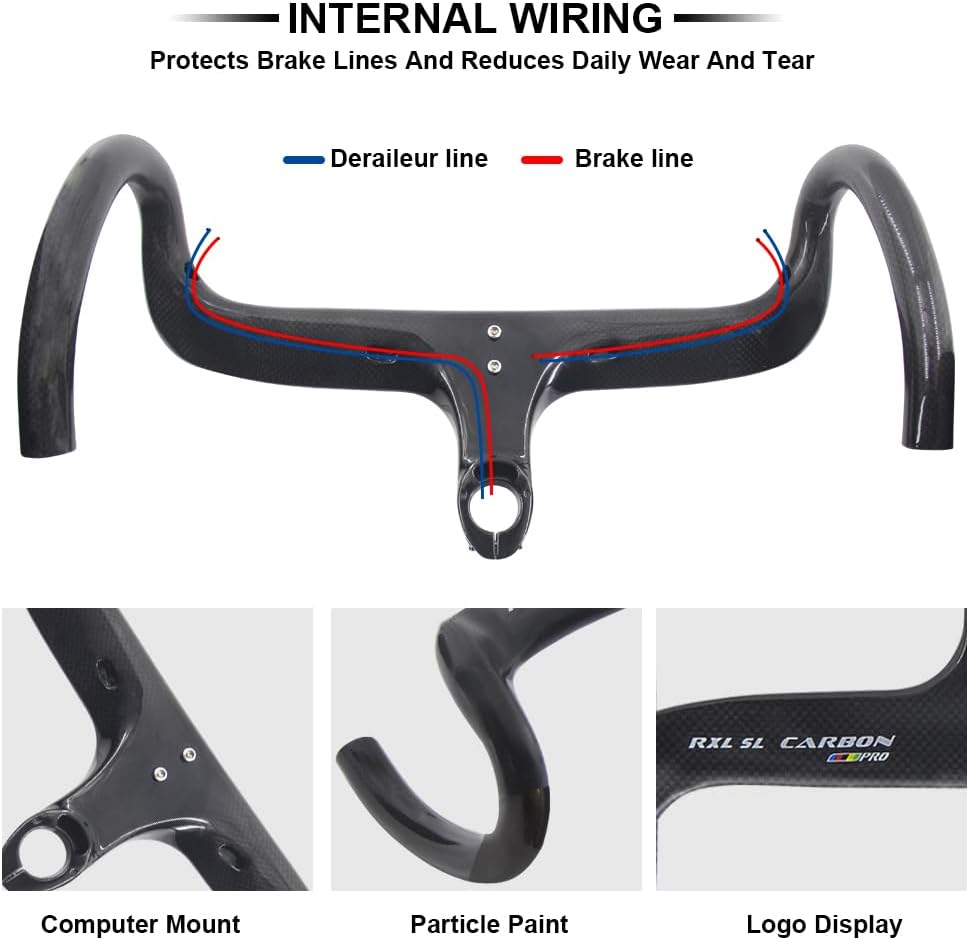 RXL SL Barras de bicicleta de carretera de fibra de carbono con manillar integrado de vástago integrado, manillar de bicicleta de carretera de