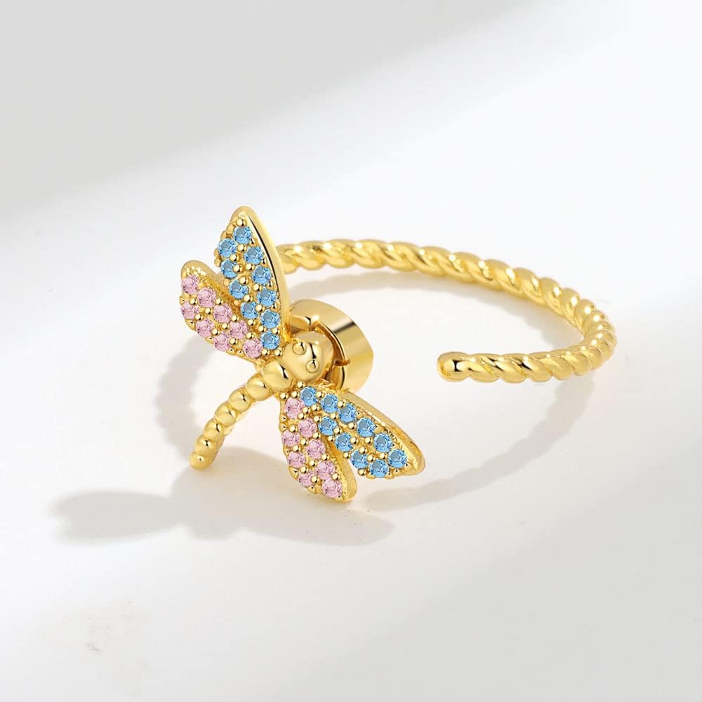 14K Gold Plated Anxiety Ring for Women-925 Sterling Silver Spinner Rings for Anxiety,Adjustable Open Ring Fidget Ring,Stacking Rings Gifts