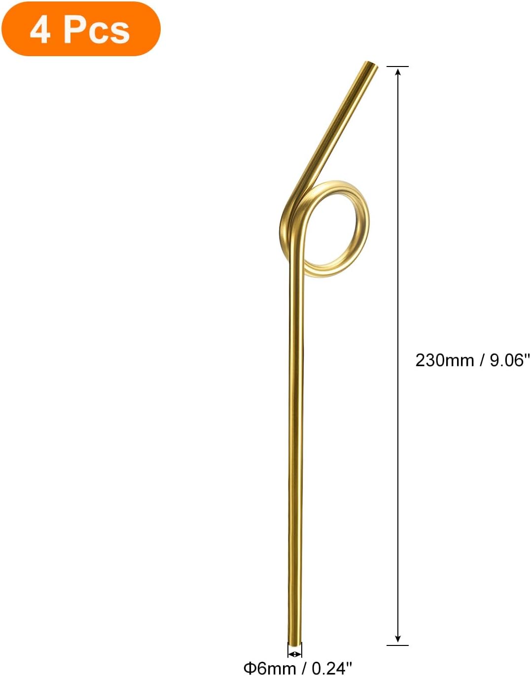 uxcell 4 popotes de metal reutilizables, de 9.1 pulgadas, de acero inoxidable con forma rizada para beber jugo, bebidas, bebidas frías (0.236