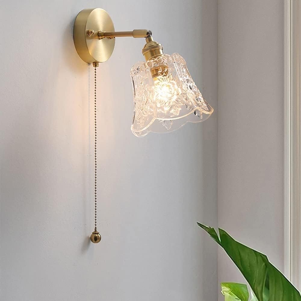 Lámpara de pared de vidrio retro latón decorativo apliques de pared interruptor de cable de tracción Iluminación nocturna Luminaria cabecera de