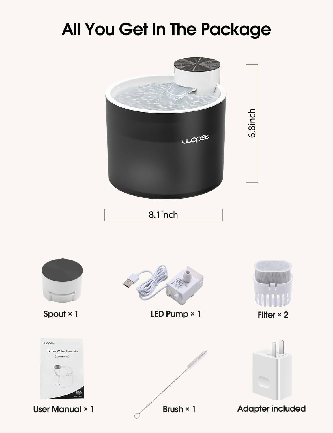 WOPET Fuente de agua para gatos W500, 3.5L118 onzas, fuente para gatos sin BPA, fuente súper silenciosa para perros, dispensador de agua para gatos