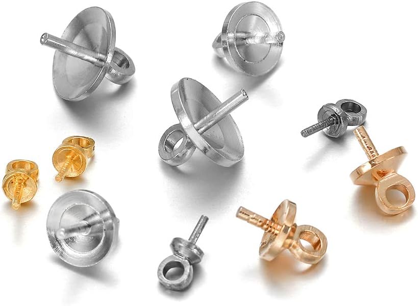 50 pines de latón con medio agujero, pasadores de ojo de tornillo para dijes, conector colgante de perla, accesorios de joyería perforados en la