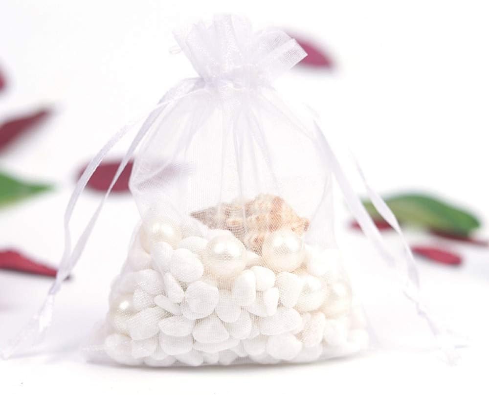 Onwon 100 bolsas de regalo de organza con cordón de 5 x 7 pulgadas, para fiestas, bodas, viajes, joyas, bolsas de dulces, para ducha, color blanco