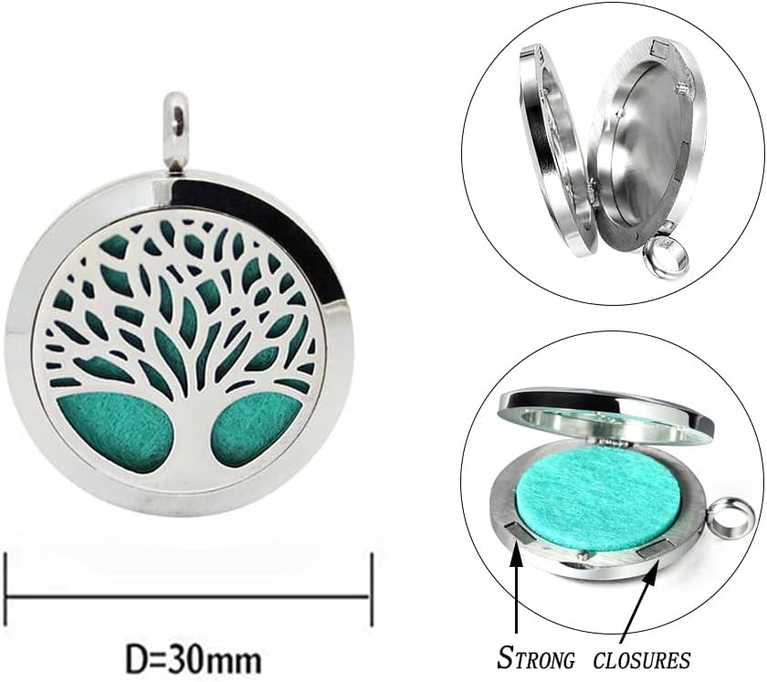 Collar difusor de aceite esencial de aromaterapia 316L colgante de medallón de acero inoxidable con cadena de 24 pulgadas