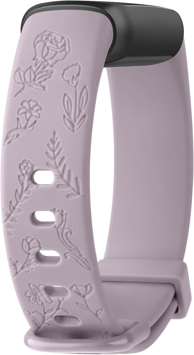 Amzpas Correa grabada para Fitbit Luxe para mujer, diseño floral, de silicona, impermeable, correa de repuesto compatible con Fitbit Luxe Fitness