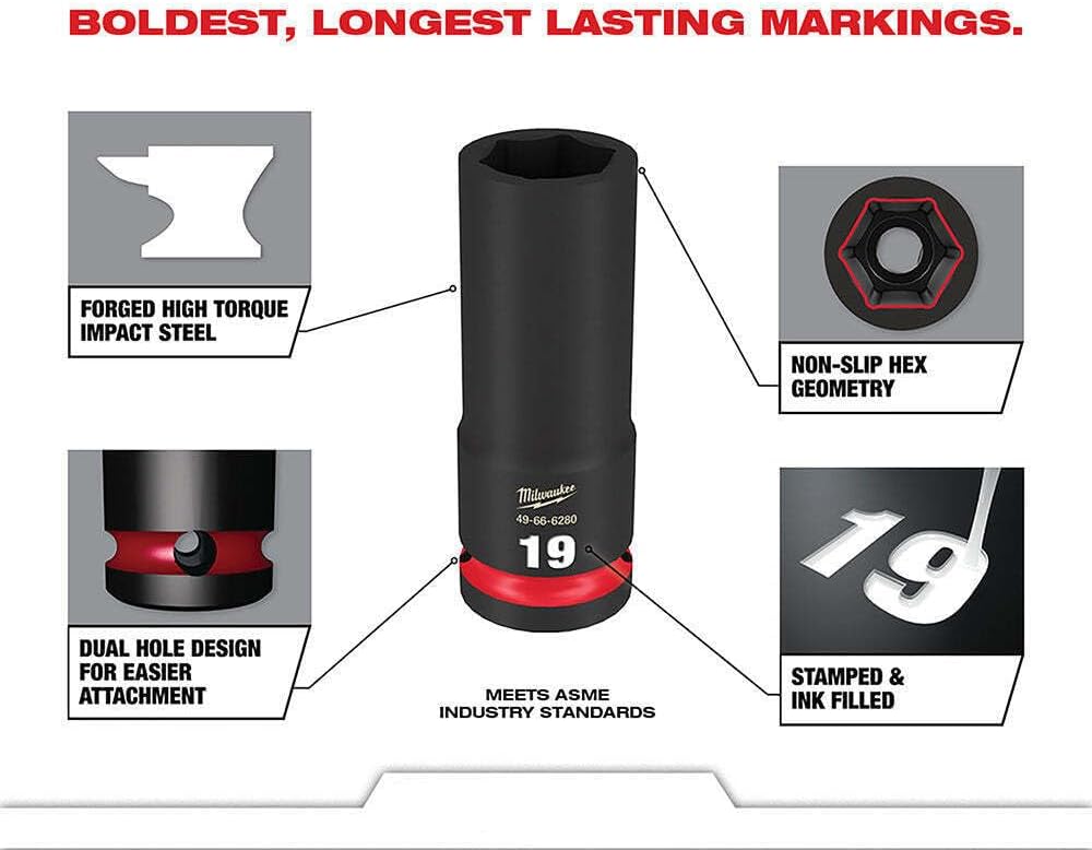 Compatible con Milwaukee 49-66-6801 Shock Wave 38″ Impact Duty Socket MM Packout Set – 19 PC, Dimensiones (LxWxH) (in) 16.2 x 9.8 x 2.5