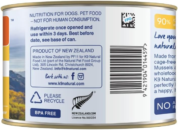 K9 Natural Alimento enlatado para perros sin BPA y sin gelatina, pollo, 6 onzas, paquete de 12