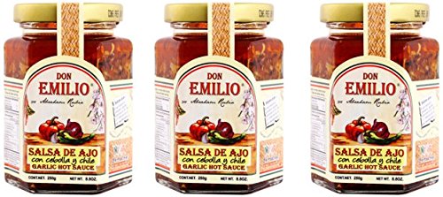 Paquete de 3 Salsas “Machas” Don Emilio de 9 oz (ajo y cebolla), MILD, hechas en México
