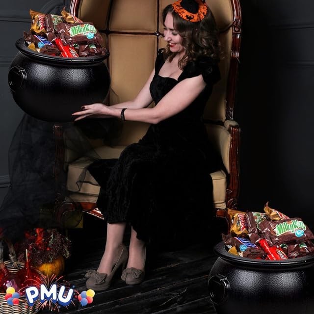 PMU Caldero de Halloween  Soporte de plástico negro para dulces de 22 pulgadas para niños, regalos y suministros de fiesta de Halloween (1paquete)