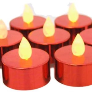 BANBERRY DESIGNS Velas de té LED rojas, juego de 12 velas de té rojas metálicas sin llama, funciona con pilas, decoración de mesa para bodas, BANBERRY DESIGNS Velas de té LED rojas, juego de 12 velas de té rojas metálicas sin llama, funciona con pilas, decoración de mesa para bodas,