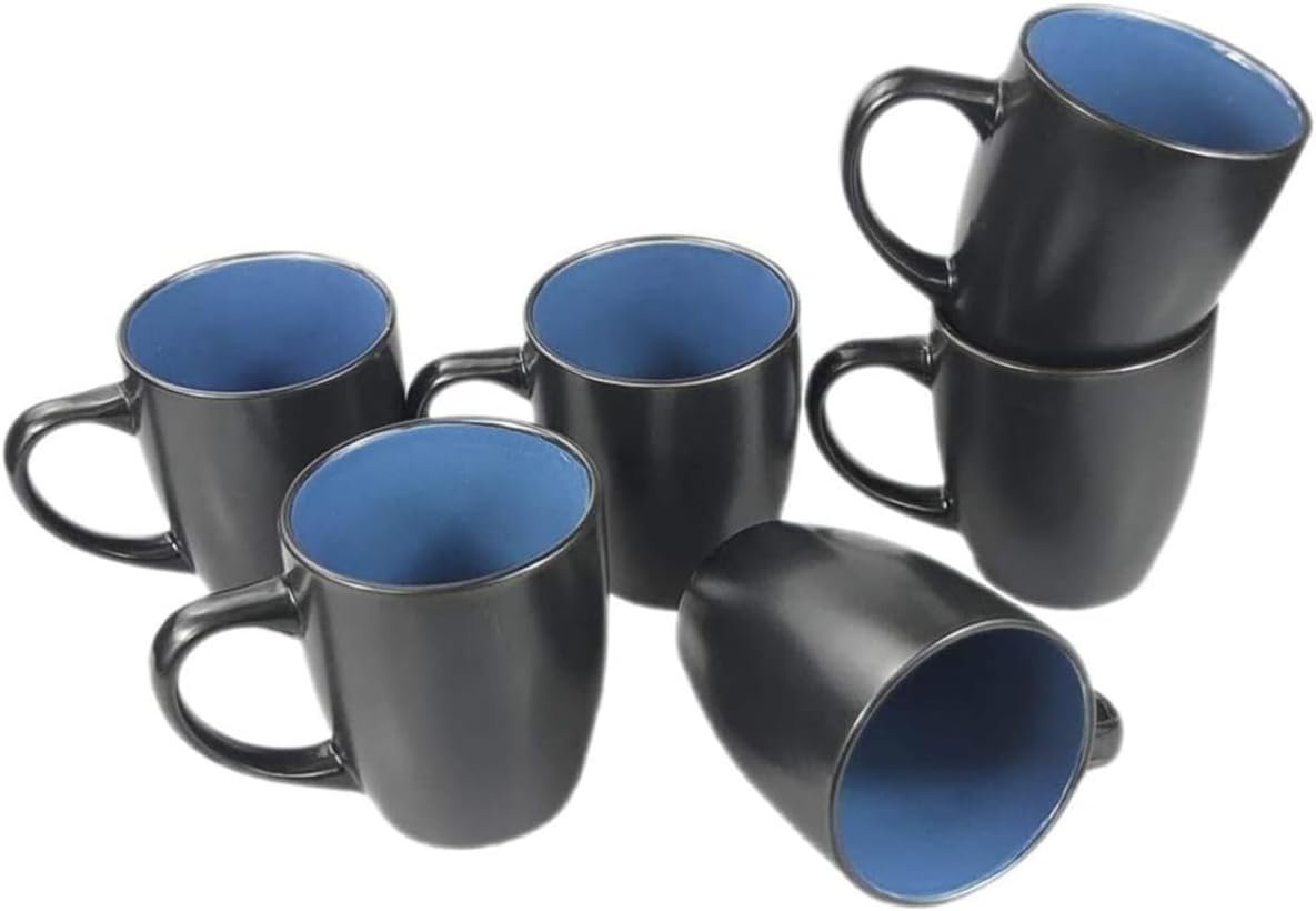 Juego de 6 tazas de café de 12 onzas, tazas de café de cerámica con asa grande para mujeres y hombres, juego de tazas de café para cacao, capuchino,