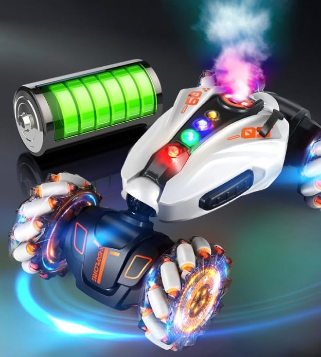 Gesture – Auto de control remoto con aerosol, transformación 4WD 360 gira todo terreno 2.4 GHz juguete con luces de música, autos de acrobacias RC