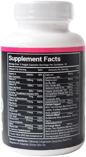 Stellar Labs Multivitamínico para mujeres, 60 unidades, fácil de tragar, multivitamina diaria para adultos, mezcla energética, apoyo femenino,
