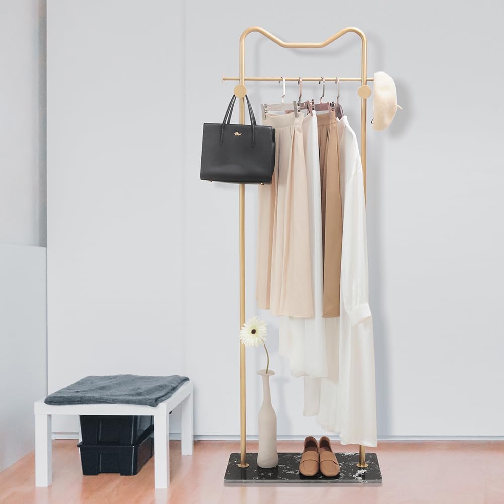 Perchero de metal con base de mármol, soporte para colgar ropa para dormitorio, perchero de pie, perchero resistente, perchero independiente, dorado