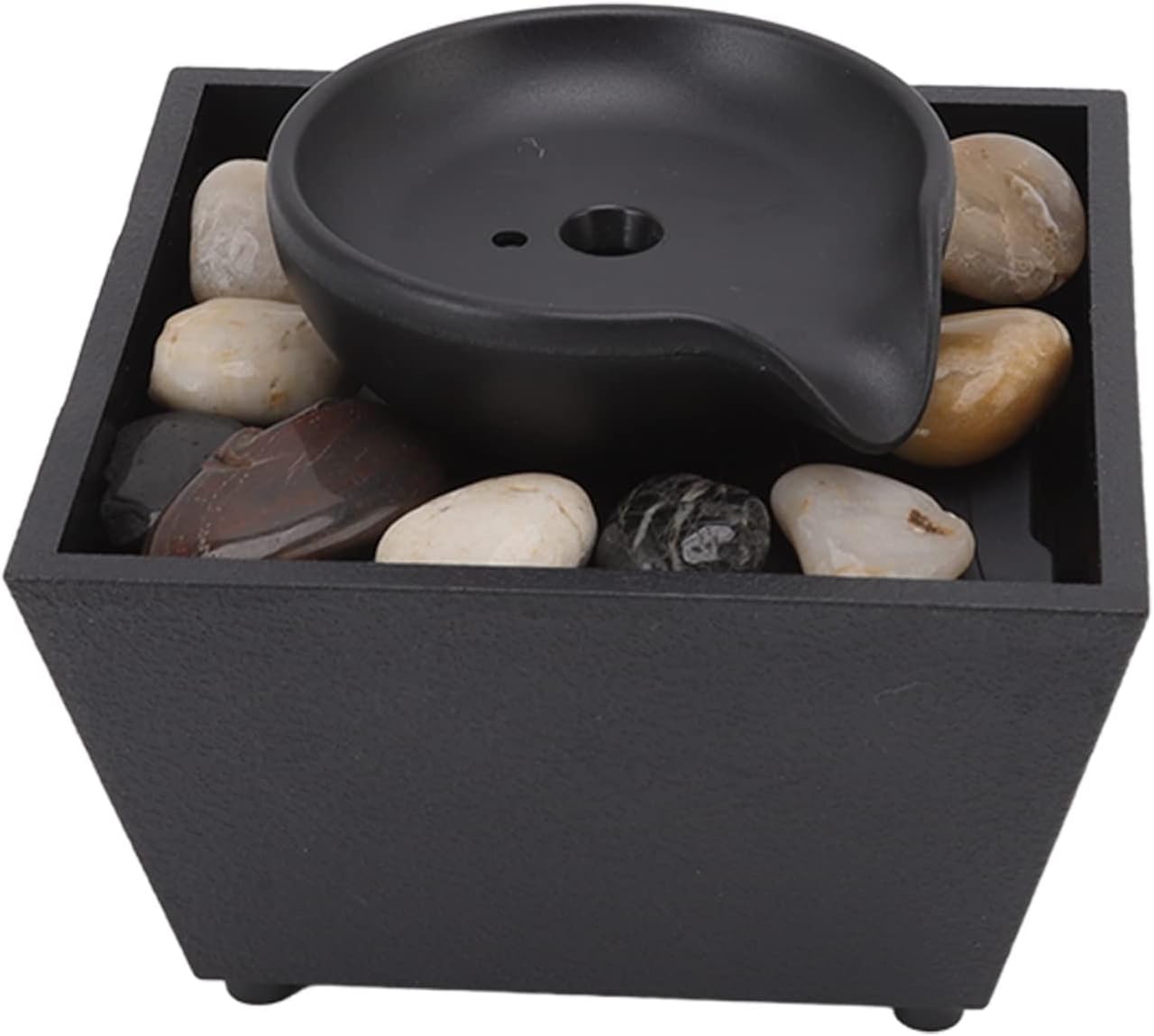 Fuente de agua de mesa, fuente de tetera flotante, fuente de agua de escritorio con tetera flotante, luz LED y rocas, decoración de cascada para