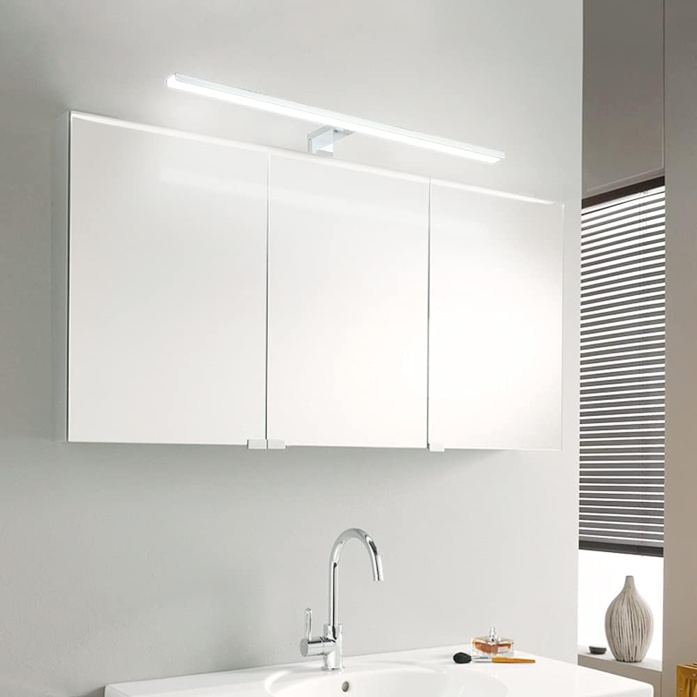 FORTTS Luz LED para armario de baño, 6000 K, luces de espejo de maquillaje, impermeables, luces LED de tocador, lámpara de pared compatible con