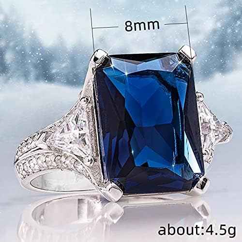Sdouefos Anillo de plata de ley 925 chapada en oro de 14 quilates, con piedra preciosa cuadrada con topacio azul oscuro, anillo de piedras preciosas