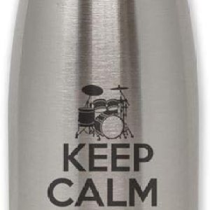 LaserGram Botella de agua de acero inoxidable de una sola pared, mantén la calma y toca los tambores, grabado personalizado incluido LaserGram Botella de agua de acero inoxidable de una sola pared, mantén la calma y toca los tambores, grabado personalizado incluido